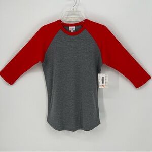 LuLaRoe Womans Top Randy XS Red & Gray Raglan 3/4 Sleeves Colorblock NWT